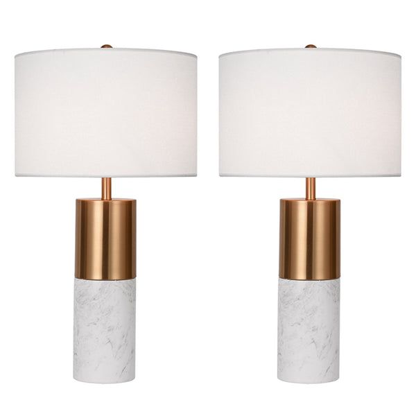 SOGA 2X 60cm White Marble Bedside Modern Desk Table Lamp Living Room Shade with Cylinder Base Soga