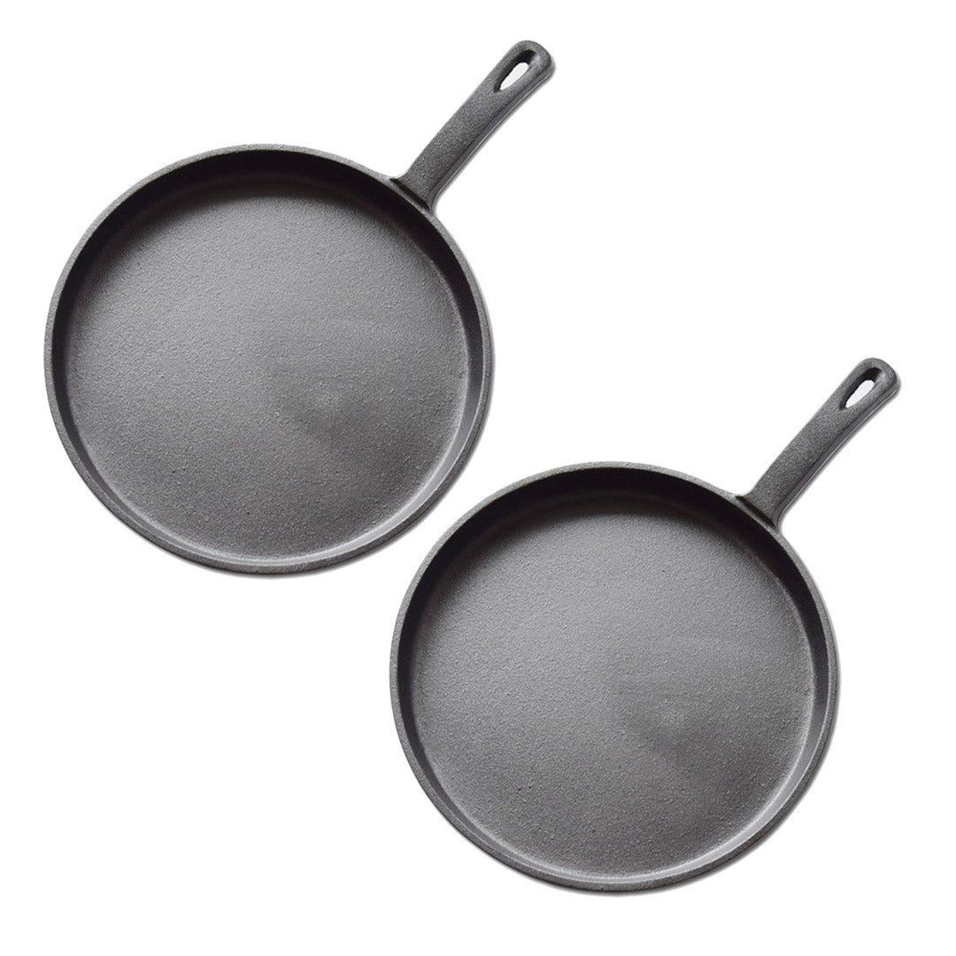 SOGA 2X 26cm Round Cast Iron Frying Pan Skillet Griddle Sizzle Platter Soga
