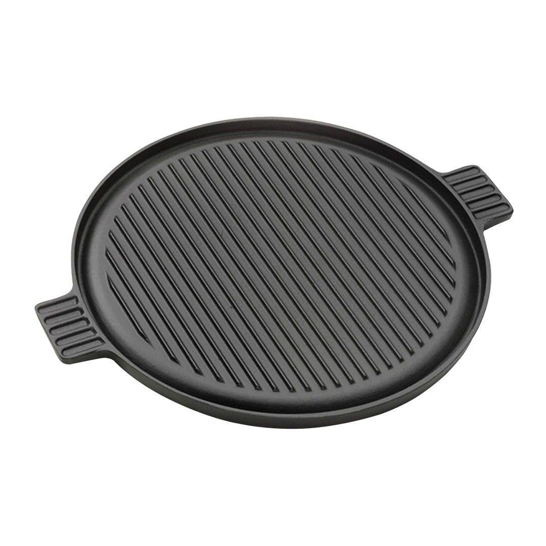 SOGA 43cm Round Ribbed Cast Iron Frying Pan Skillet Steak Sizzle Platter with Handle Soga
