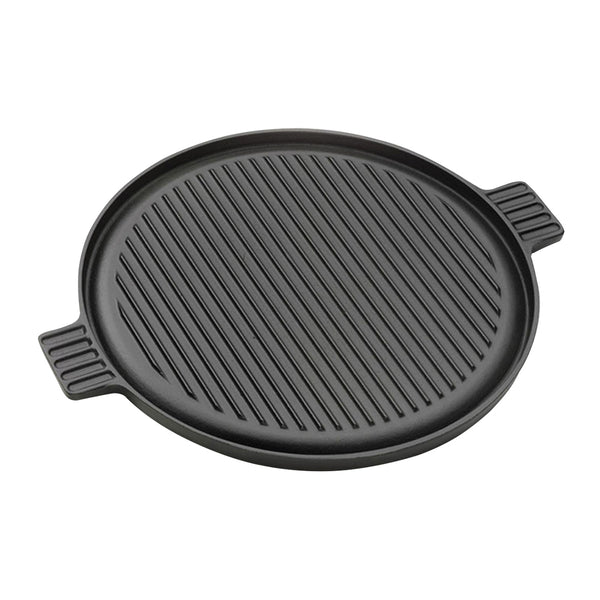 SOGA 43cm Round Ribbed Cast Iron Frying Pan Skillet Steak Sizzle Platter with Handle Soga