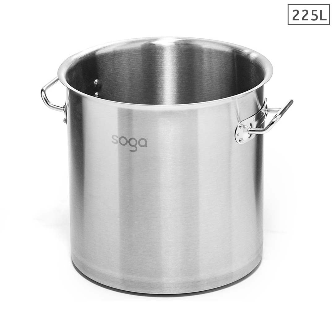 SOGA Stock Pot 225L Top Grade Thick Stainless Steel Stockpot 18/10 Without Lid Soga