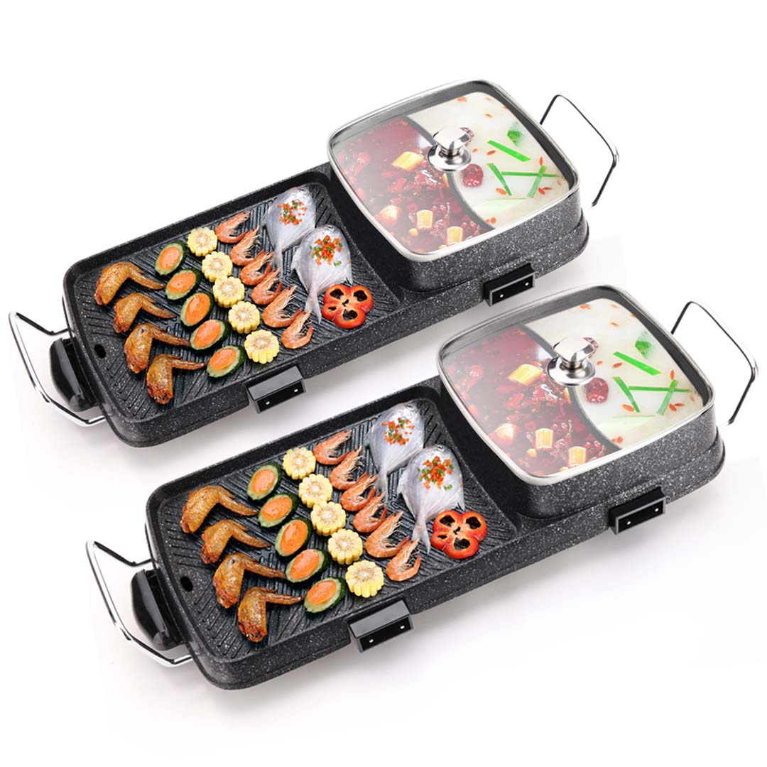 SOGA 2X 2 in 1 Electric BBQ Grill Teppanyaki and Steamboat Hotpot Asian Hot Pot Soga