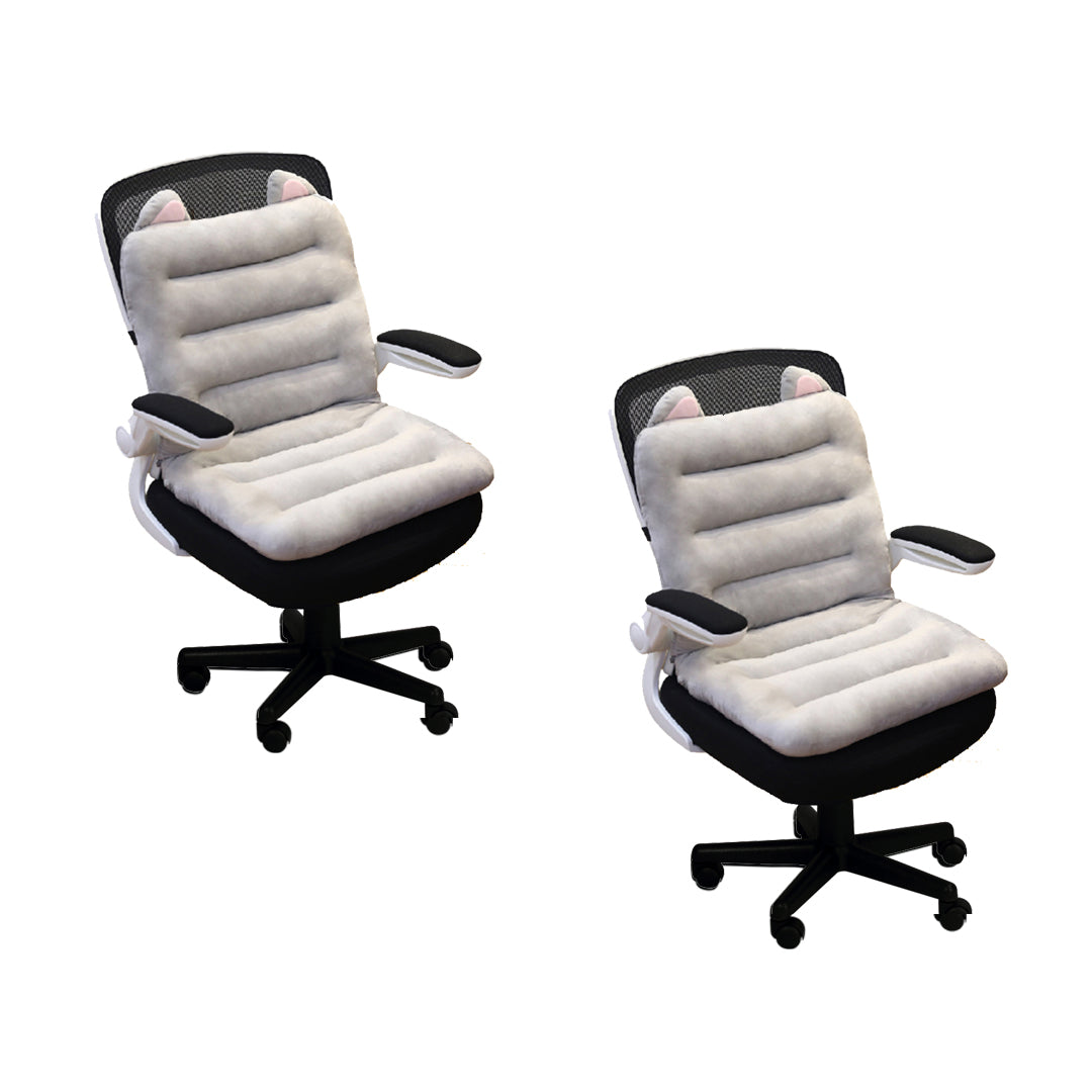 SOGA 2X Grey One Piece Siamese Cushion Office Sedentary Butt Mat Back Waist Chair Support Home Decor With Cat Ears Soga