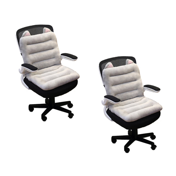 SOGA 2X Grey One Piece Siamese Cushion Office Sedentary Butt Mat Back Waist Chair Support Home Decor With Cat Ears Soga