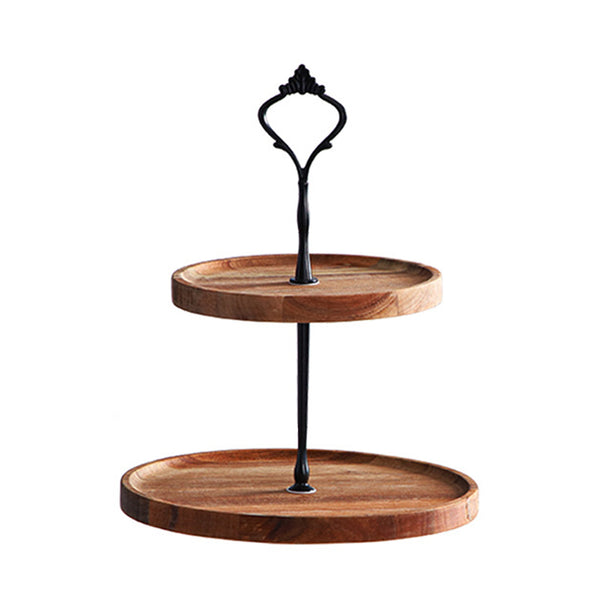 SOGA 15cm 2 Tier Brown Round Wooden Acacia Dessert Tray Cake Snacks Cupcake Stand Buffet Serving Countertop Decor Soga