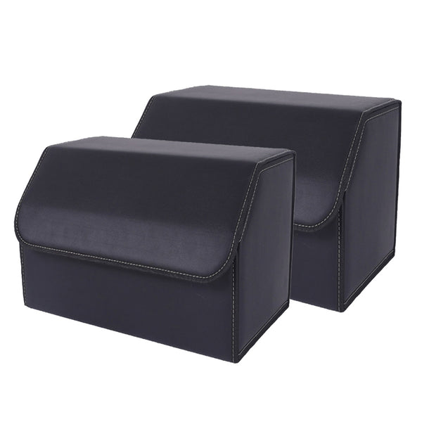 SOGA 2X Leather Car Boot Collapsible Foldable Trunk Cargo Organizer Portable Storage Box Black Medium Soga