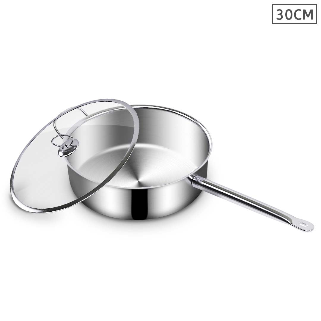 SOGA 30cm Stainless Steel Saucepan Sauce pan with Glass Lid and Helper Handle Triple Ply Base Cookware Soga