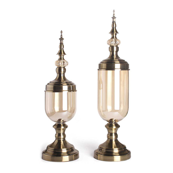 SOGA 2X Clear Glass Flower Vase with Lid and Transparent Filler Vase Bronze Set Soga