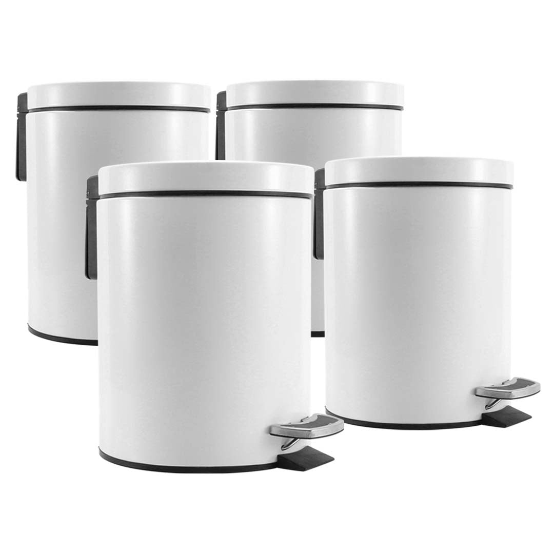 SOGA 4X Foot Pedal Stainless Steel Rubbish Recycling Garbage Waste Trash Bin Round 7L White Soga