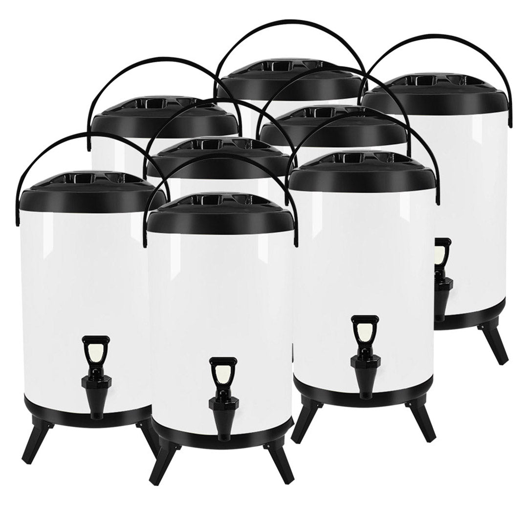 SOGA 8X 12L Stainless Steel Insulated Milk Tea Barrel Hot and Cold Beverage Dispenser Container with Faucet White Soga