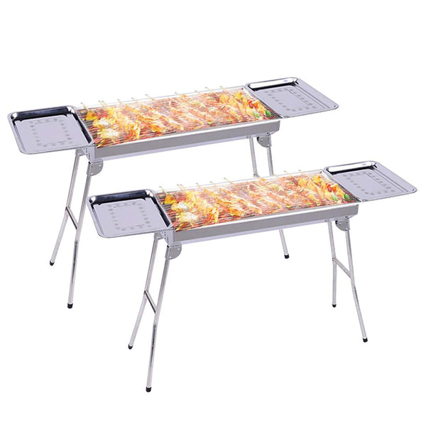 SOGA 2X Skewers Grill with Side Tray Portable Stainless Steel Charcoal BBQ Outdoor 6-8 Persons Soga