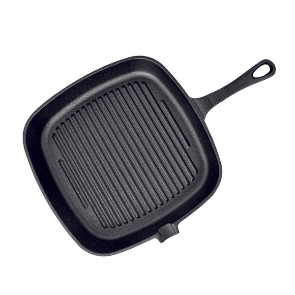 SOGA 23.5cm Square Ribbed Cast Iron Frying Pan Skillet Steak Sizzle Platter with Handle Soga