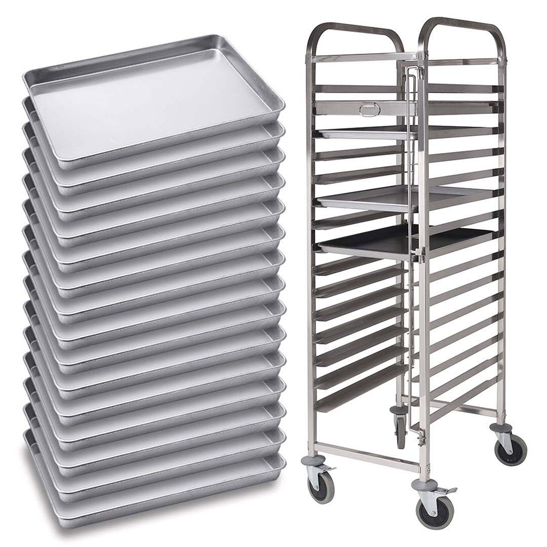 SOGA Gastronorm Trolley 15 Tier Stainless Steel with Aluminum Baking Pan Cooking Tray for Bakers Soga