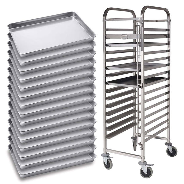 SOGA Gastronorm Trolley 15 Tier Stainless Steel with Aluminum Baking Pan Cooking Tray for Bakers Soga