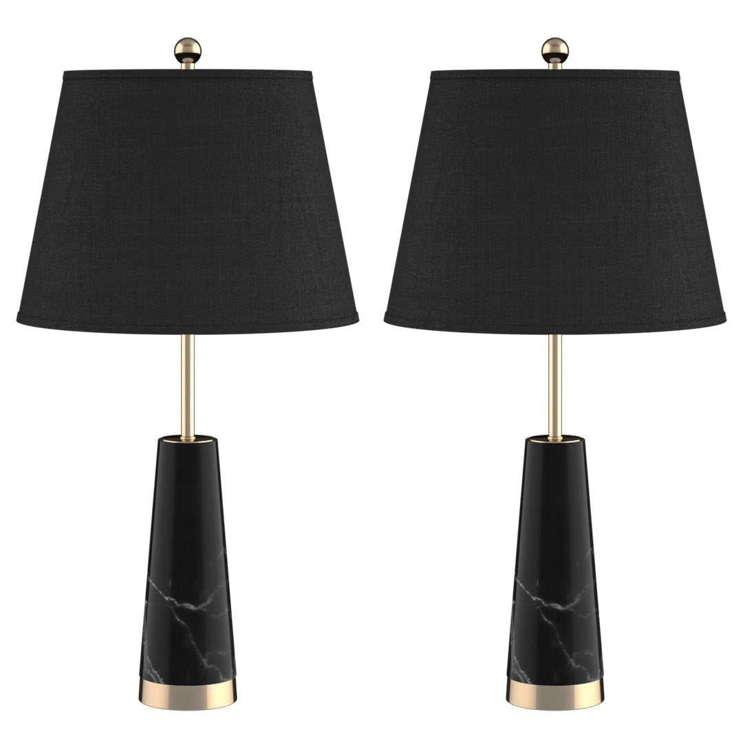 SOGA 2X 68cm Black Marble Bedside Desk Table Lamp Living Room Shade with Cone Shape Base Soga
