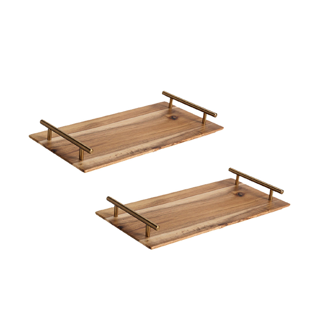 SOGA 2X 39cm Brown Rectangle Wooden Acacia Food Serving Tray Charcuterie Board Home Decor Soga