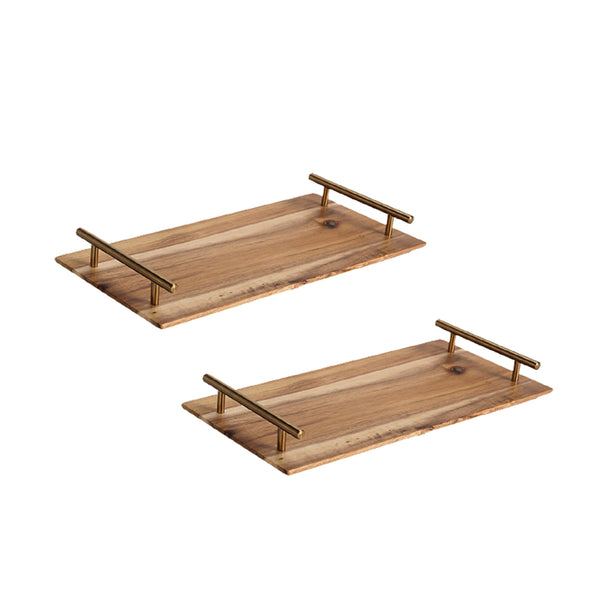 SOGA 2X 39cm Brown Rectangle Wooden Acacia Food Serving Tray Charcuterie Board Home Decor Soga