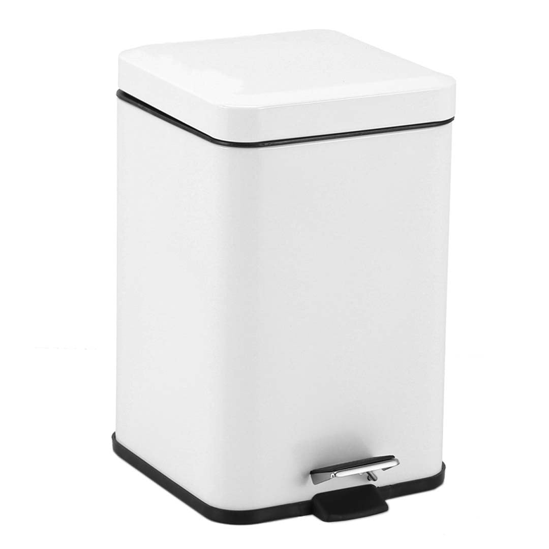SOGA Foot Pedal Stainless Steel Rubbish Recycling Garbage Waste Trash Bin Square 6L White Soga