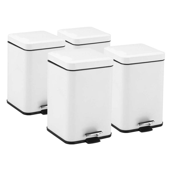 SOGA 4X 6L Foot Pedal Stainless Steel Rubbish Recycling Garbage Waste Trash Bin Square White Soga
