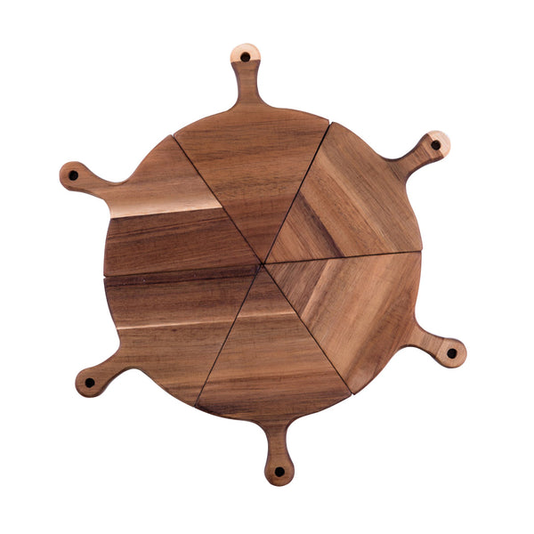 SOGA 6 pcs Brown Round Divisible Wood Pizza Server Food Plate Board Pizza Paddle Cutting Board Home Decor Soga