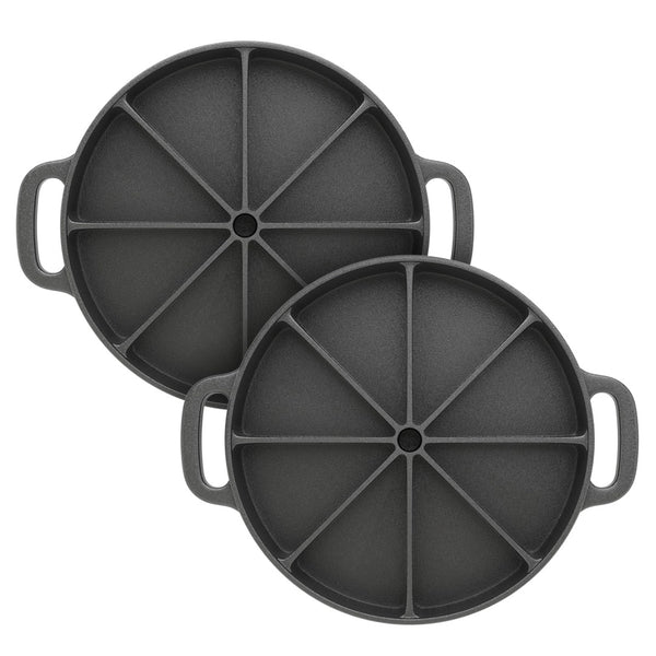 SOGA 2X 21.5CM Round Cast Iron Baking Wedge Pan Cornbread Cake 8-Slice Baking Dish with Handle Soga