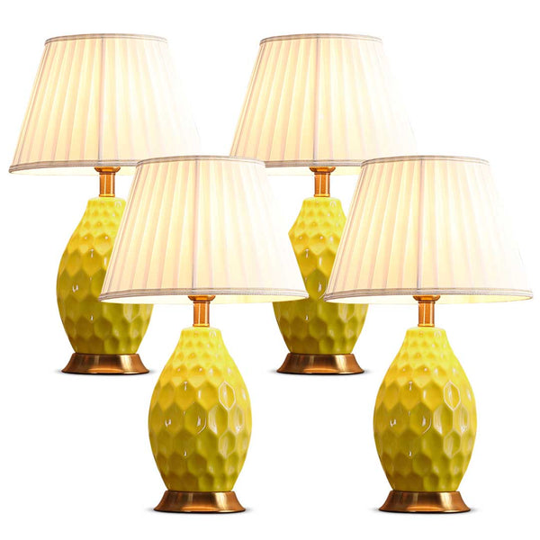 SOGA 4X Textured Ceramic Oval Table Lamp with Gold Metal Base Yellow Soga