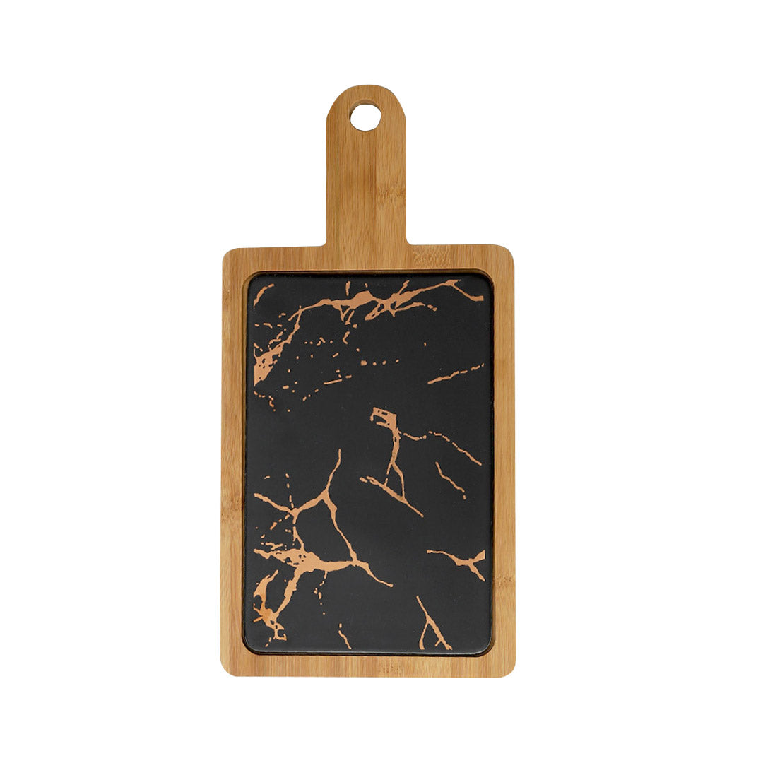 SOGA 33.5cm Black Square Wooden Serving Tray Slate Steak Serving Platter Chopping Board Paddle Home Decor Soga