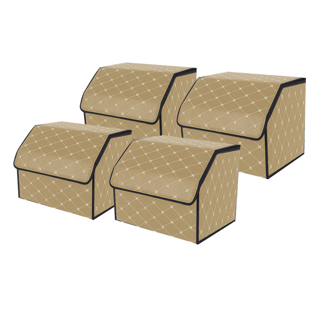 SOGA 4X Leather Car Boot Collapsible Foldable Trunk Cargo Organizer Portable Storage Box Beige/Gold Stitch Small Soga