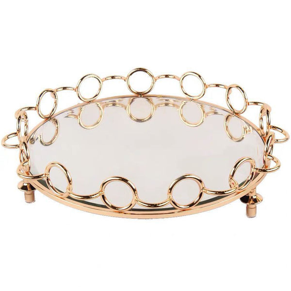 SOGA 38cm Bronze-Colored Round Mirror Glass Metal Tray Vanity Makeup Perfume Jewelry Organiser with Handles Soga