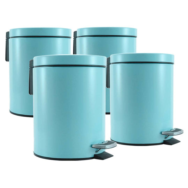 SOGA 4X 7L Foot Pedal Stainless Steel Rubbish Recycling Garbage Waste Trash Bin Round Blue Soga