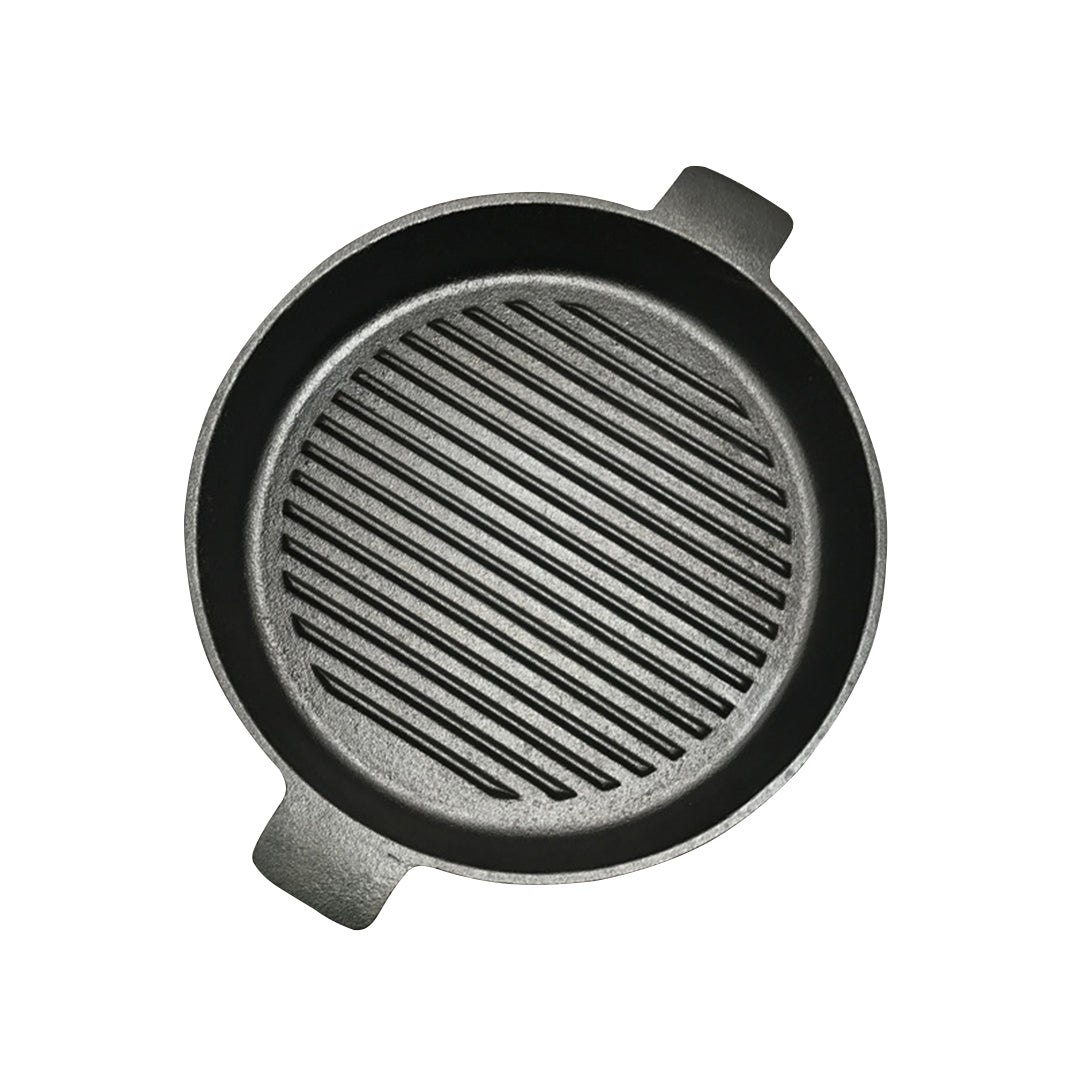 SOGA 26cm Round Ribbed Cast Iron Frying Pan Skillet Steak Sizzle Platter with Handle Soga