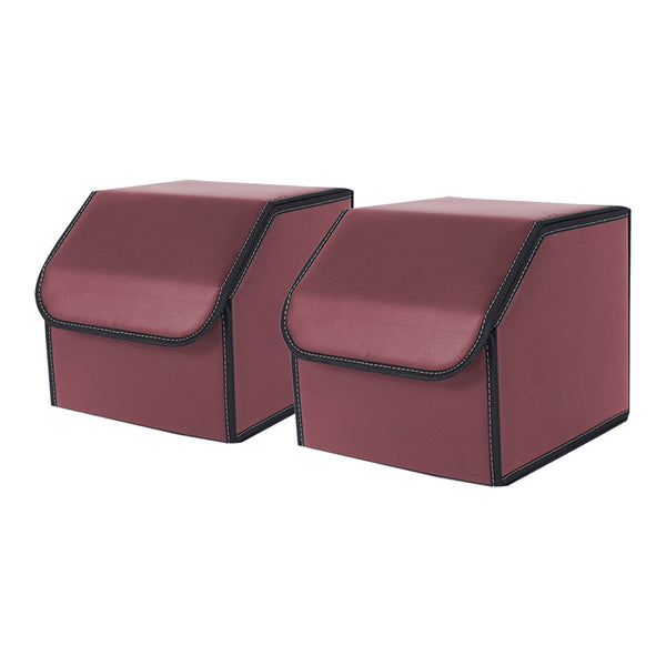 SOGA 2X Leather Car Boot Collapsible Foldable Trunk Cargo Organizer Portable Storage Box Red Small Soga