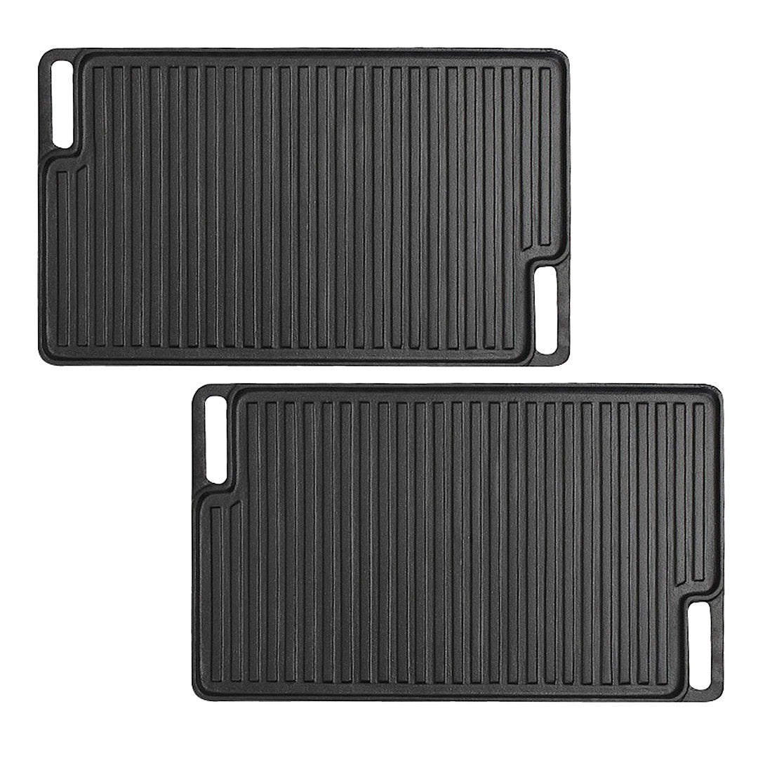 SOGA 2X 45cm Rectangular Cast Iron Portable Fry BBQ Grill Plate Cooking Pan Tray with Handle Soga