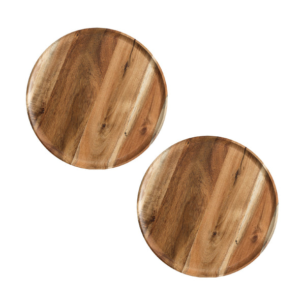 SOGA 2X 25cm Brown Round Wooden Centerpiece Serving Tray Board Home Decor Soga
