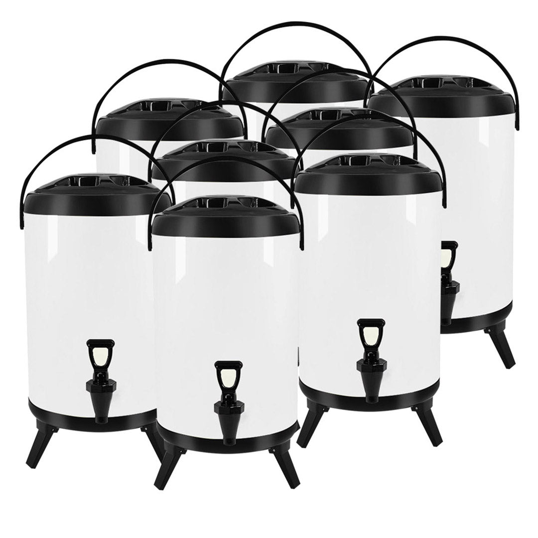 SOGA 8X 8L Stainless Steel Insulated Milk Tea Barrel Hot and Cold Beverage Dispenser Container with Faucet White Soga