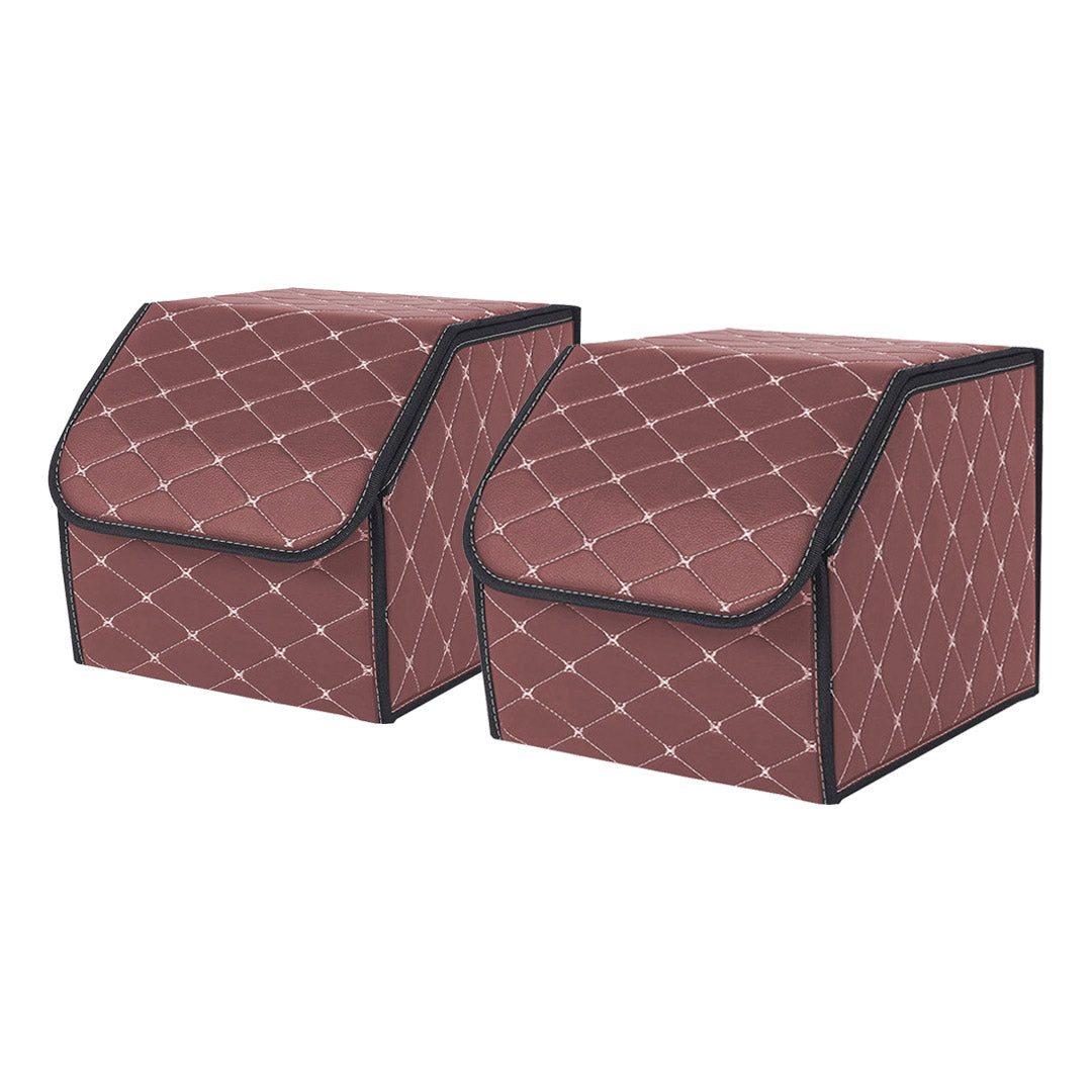 SOGA 2X Leather Car Boot Collapsible Foldable Trunk Cargo Organizer Portable Storage Box Coffee/Gold Stitch Small Soga