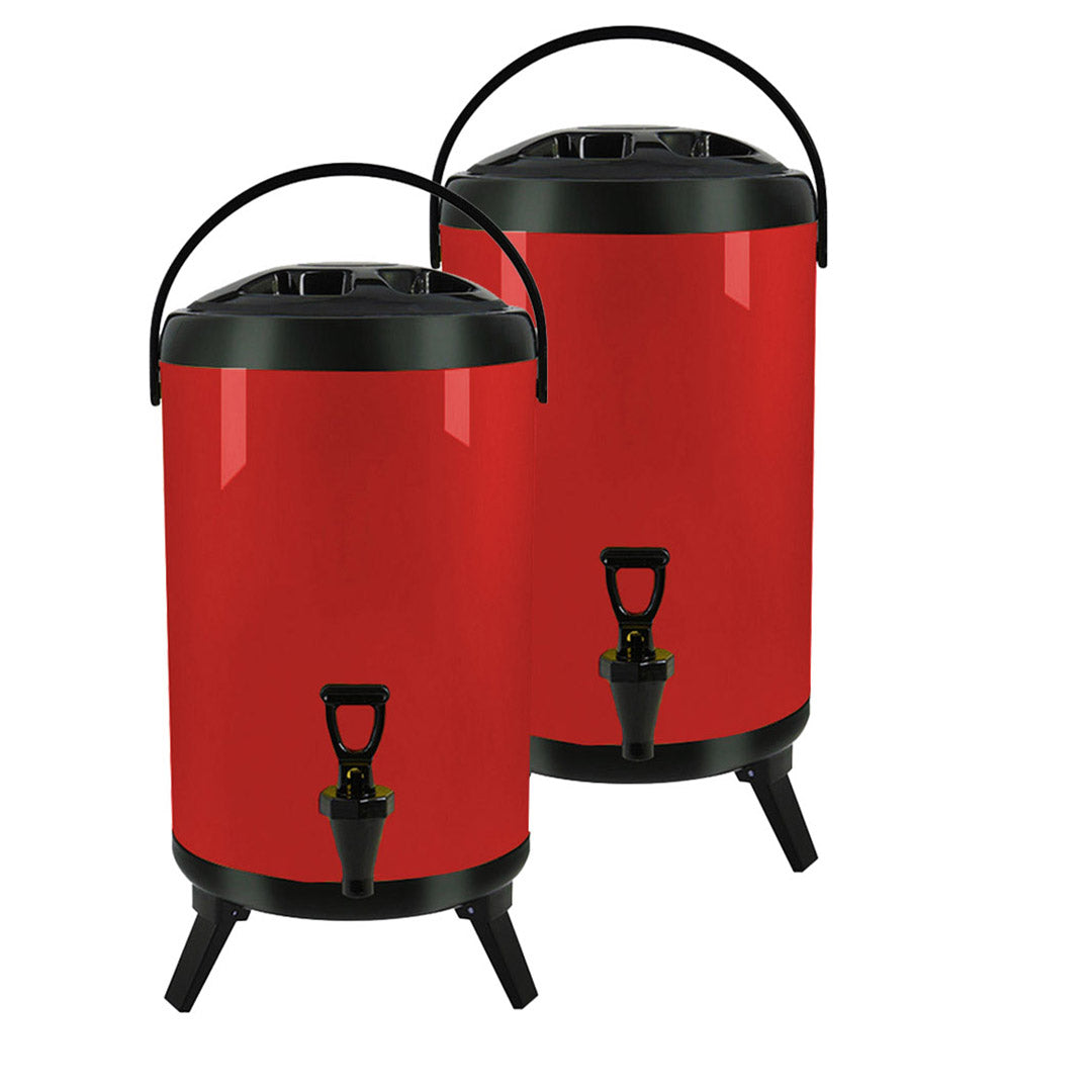 SOGA 2X 14L Stainless Steel Insulated Milk Tea Barrel Hot and Cold Beverage Dispenser Container with Faucet Red Soga