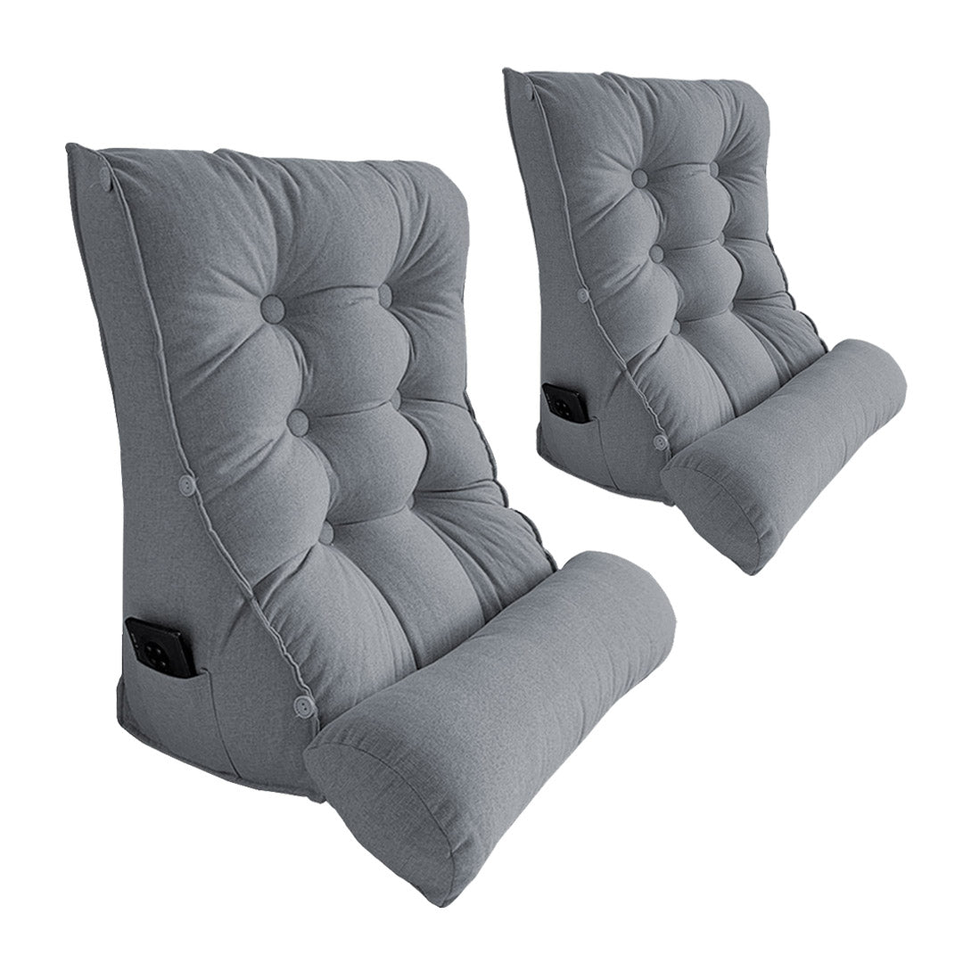 SOGA 2X 60cm Silver Triangular Wedge Lumbar Pillow Headboard Backrest Sofa Bed Cushion Home Decor Soga