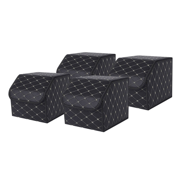SOGA 4X Leather Car Boot Collapsible Foldable Trunk Cargo Organizer Portable Storage Box Black/Gold Stitch Small Soga