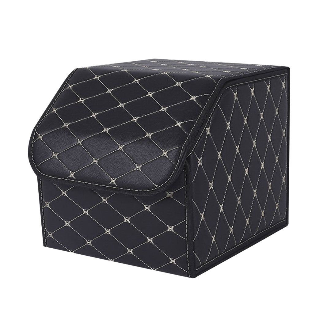 SOGA Leather Car Boot Collapsible Foldable Trunk Cargo Organizer Portable Storage Box Black/Gold Stitch Small Soga