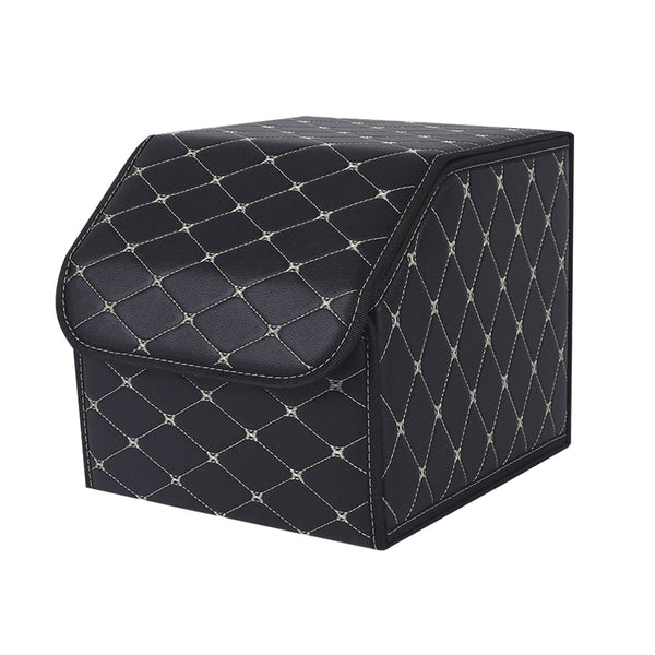 SOGA Leather Car Boot Collapsible Foldable Trunk Cargo Organizer Portable Storage Box Black/Gold Stitch Small Soga