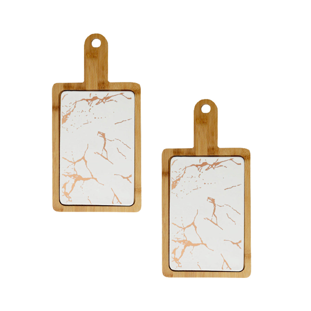 SOGA 2X 33.5cm White Square Wooden Serving Tray Slate Steak Serving Platter Chopping Board Paddle Home Decor Soga