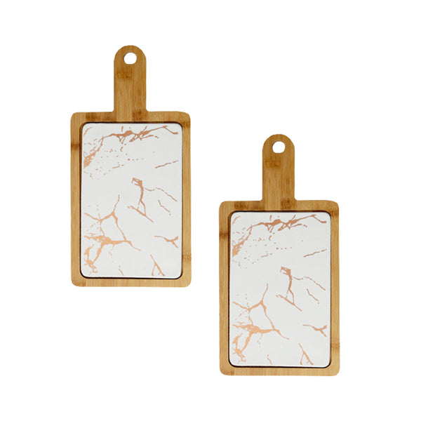 SOGA 2X 33.5cm White Square Wooden Serving Tray Slate Steak Serving Platter Chopping Board Paddle Home Decor Soga