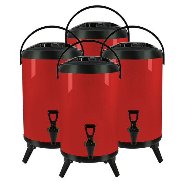 SOGA 4X 14L Stainless Steel Insulated Milk Tea Barrel Hot and Cold Beverage Dispenser Container with Faucet Red Soga