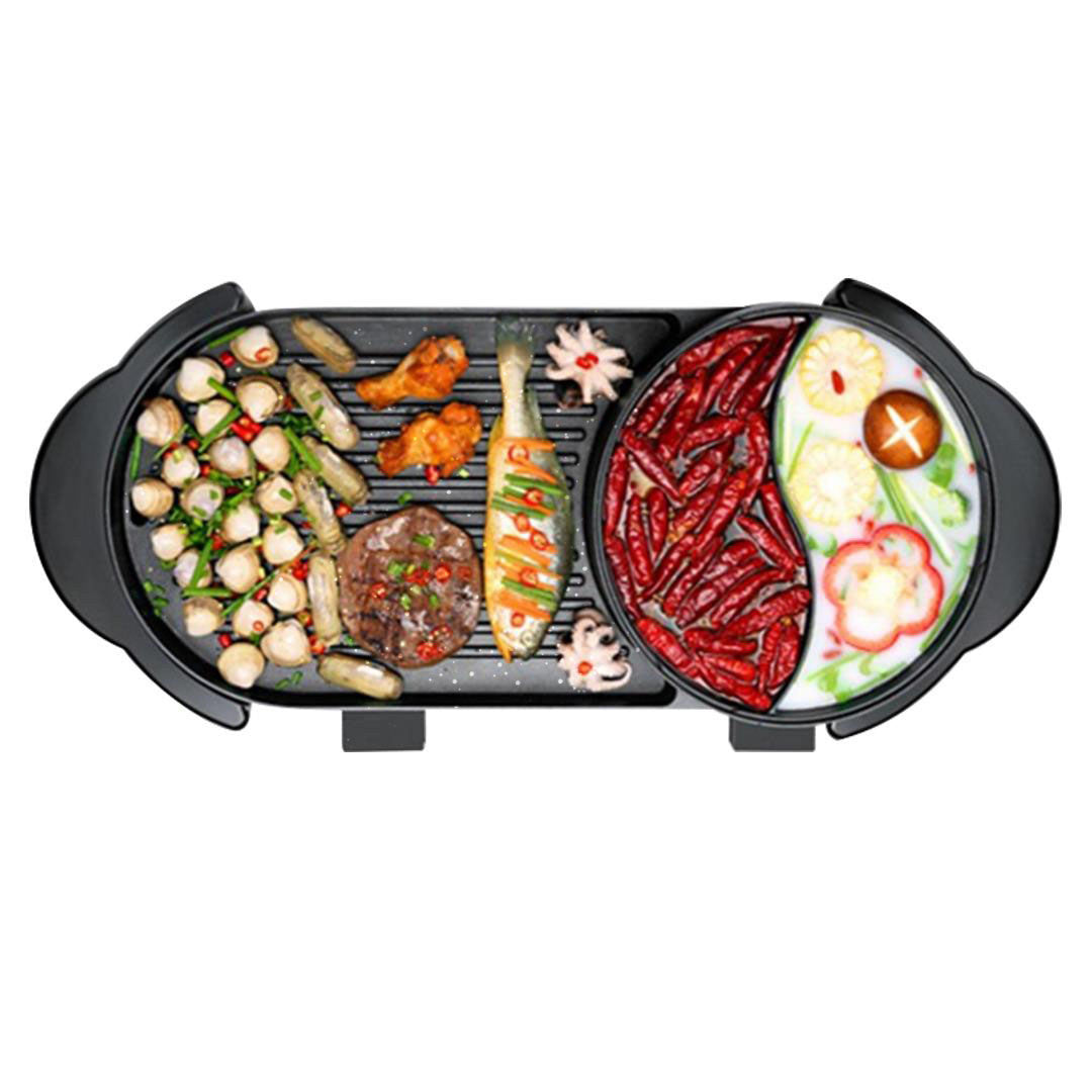 SOGA 2 in 1 Electric Non-Stick BBQ Teppanyaki Grill Plate Steamboat Hotpot 2-8 Person Soga