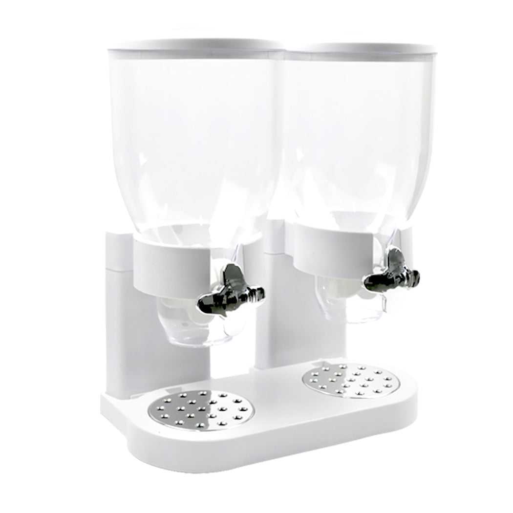 Double Cereal Dispenser Dry Food Storage Container Dispense Machine White Deals499