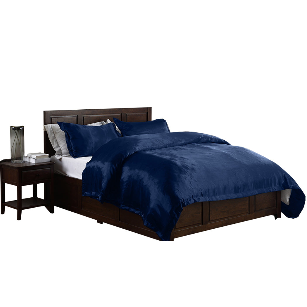 DreamZ Silk Satin Quilt Duvet Cover Set in King Size in Navy Colour Deals499