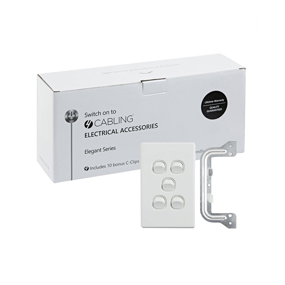 4C | Elegant Wall Switch 5 Gang 250V 16A - Vertical - 10 Pack with 10 FREE C-Clips Deals499