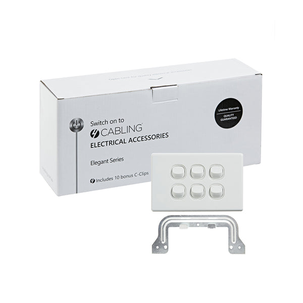 4C | Elegant Wall Switch 6 Gang 250V 16A - Horizontal - 10 Pack with 10 FREE C-Clips Deals499