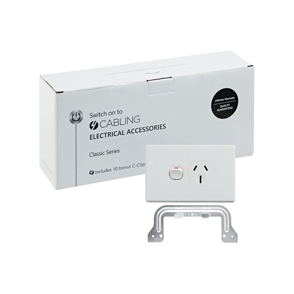 4C | Classic Single Power Point 250V 15A - Horizontal - 10 Pack with 10 FREE C-Clips Deals499